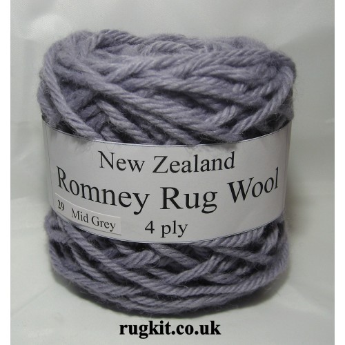 Romney rug wool 100g ball mid grey